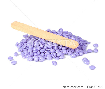 Aromatherapy violet lavender wax drops for depilation isolated on the white Aromatherapy violet lavender wax drops for depilation isolated on the white 118548743