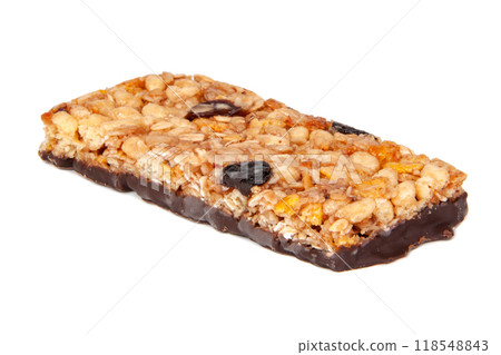 Protein muesli granola bar isolated on the white Protein muesli granola bar isolated on the white 118548843