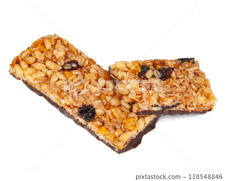 Protein muesli granola bar isolated on the white 118548846