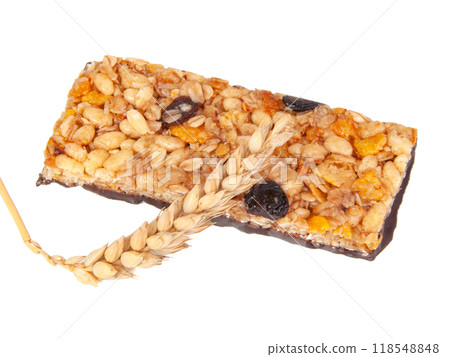 Protein muesli granola bar isolated on the white Protein muesli granola bar isolated on the white 118548848