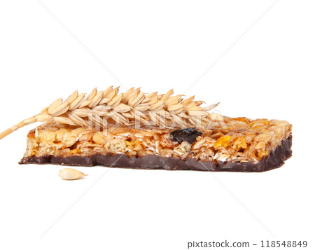 Protein muesli granola bar isolated on the white Protein muesli granola bar isolated on the white 118548849