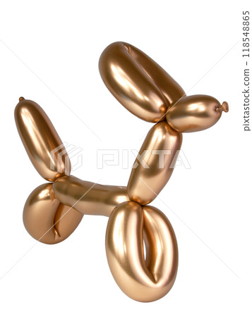 Yellow gold balloon helium dog isolated on the white 118548865