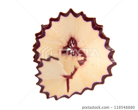 Pencil spiral sawdust macro isolated on the white 118548880