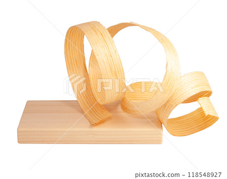 Wooden spiral sawdust isolated on the white Wooden spiral sawdust isolated on the white 118548927