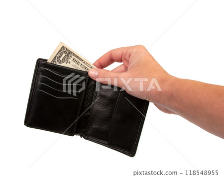 Black wallet in hand isolated on the white 118548955