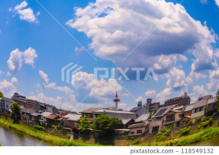 [Kyoto scenery] Kamo River seen through a fisheye lens (from Shichijo Ohashi Bridge to Sanjo Ohashi Bridge) 118549132