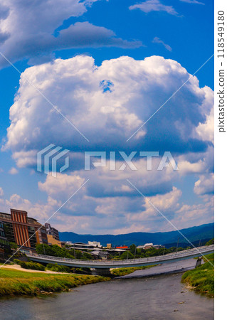 [Kyoto scenery] Kamo River seen through a fisheye lens (from Shichijo Ohashi Bridge to Sanjo Ohashi Bridge) 118549180