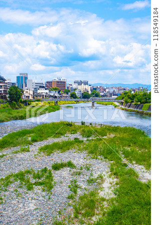 [Kyoto scenery] Kamo River seen through a fisheye lens (from Shichijo Ohashi Bridge to Sanjo Ohashi Bridge) 118549184