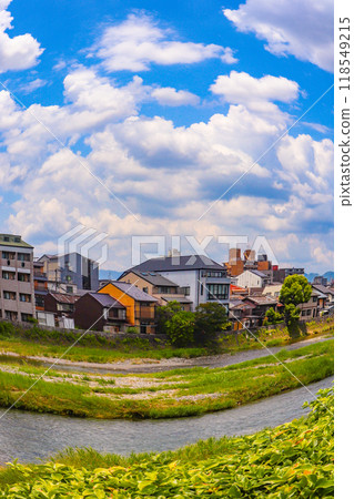 [Kyoto scenery] Kamo River seen through a fisheye lens (from Shichijo Ohashi Bridge to Sanjo Ohashi Bridge) 118549215