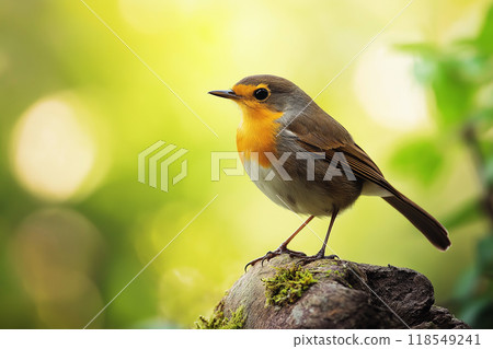 A sparrow and a robin perched on a branch in a winter garden by generative ai 118549241