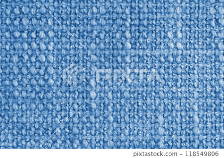 Texture of blue jacquard fabric of rough weave, cloth structure background, close up, macro Texture of blue jacquard fabric of rough weave, cloth structure background, close up, macro 118549806