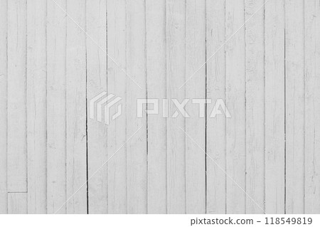 Distressed cracked wooden vertical white painted plank texture background 118549819