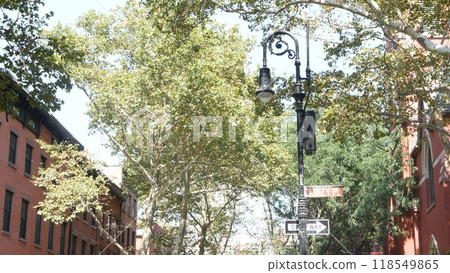 New York City townhouse building, Brooklyn Heights residential brownstone house architecture in USA. 118549865