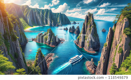 Image of Senkaku Bay Ageshima Amusement Park and sightseeing boat (Sado City) Image of Senkaku Bay Ageshima Amusement Park and sightseeing boat (Sado City) 118549879