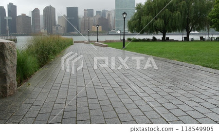 New York City waterfront skyline, Manhattan Midtown riverfront skyscrapers. Cityscape from Queens. 118549905