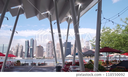 New York City waterfront skyline, Manhattan Midtown riverfront skyscrapers. Cityscape from Queens. New York City waterfront skyline, Manhattan Midtown riverfront skyscrapers. Cityscape from Queens. 118550092