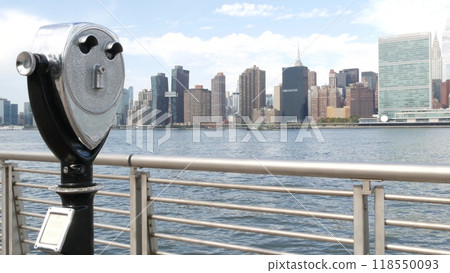 New York City waterfront skyline, Manhattan Midtown riverfront skyscrapers. Cityscape from Queens. 118550093