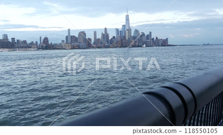 New York City waterfront skyline, Manhattan Downtown Financial district, World Trade Center cityscape 118550105