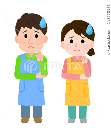 Illustration of a troubled nursery teacher, male and female Illustration of a troubled nursery teacher, male and female 118550188