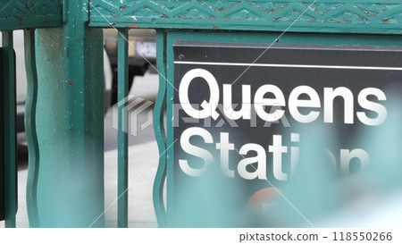 New York subway sign, Queens underground metro station. Metropolitan entrance, public transport exit New York subway sign, Queens underground metro station. Metropolitan entrance, public transport exit 118550266