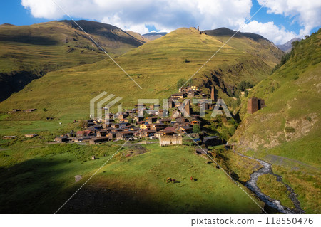 Old ancient mountain village Dartlo. Georgia. Tusheti, Caucasus mountains 118550476