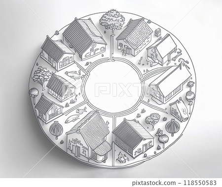 中心有複製空間的微型城市形像素材 中心有複製空間的微型城市形像素材 118550583