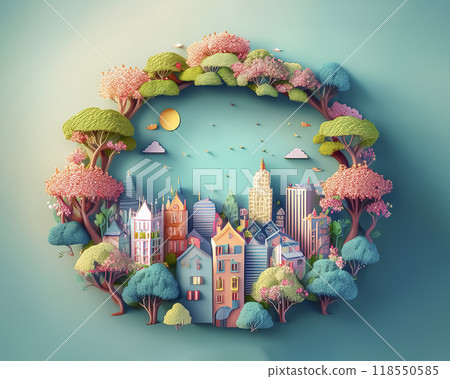 Miniature city image material with copy space in the center 118550585