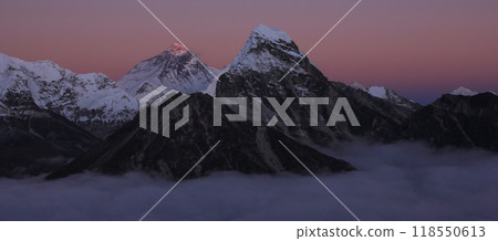Pink evening sky over Mount Everest, Nepal. 118550613