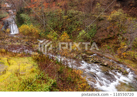 Eniwa City, Hokkaido, Lalmanai Falls and Lalmanai River in late autumn [November] 118550720