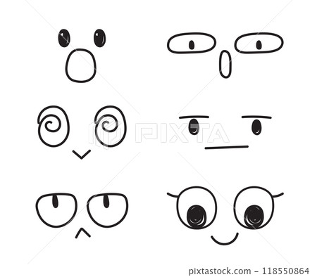 Set of anime or cartoon eyes hand drawn for element, facial expression, face, mouth Set of anime or cartoon eyes hand drawn for element, facial expression, face, mouth 118550864