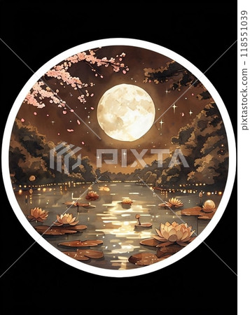 Landscape painting of the full moon shining in the night sky 118551039