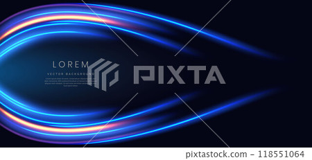 Futuristic glowing motion lighting effect and shining on black background with copy space for text. Futuristic glowing motion lighting effect and shining on black background with copy space for text. 118551064