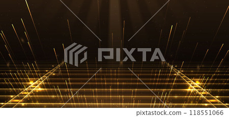 Elegant golden scence on black background glowing with lighting effect sparkle. Elegant golden scence on black background glowing with lighting effect sparkle. 118551066