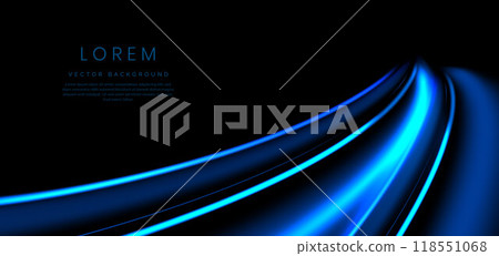 Abstract elegant glowing blue curve line lighting effect on black background. Hi-speed motion moving concept. Abstract elegant glowing blue curve line lighting effect on black background. Hi-speed motion moving concept. 118551068