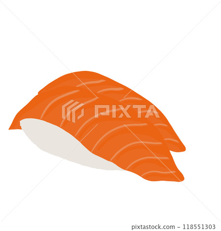 Hand drawn salmon sushi for Japanese food, cafe, restaurant, menu, recipe, cook book, ingredients, Asian food, lunch, dinner, department store, food zone, patch, brooch, sticker, cuisine 118551303