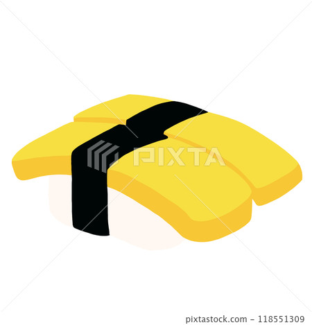 Hand drawn sushi with egg and seaweed for Japanese food, cafe, restaurant, menu, recipe, cook book, ingredients, Asian food, lunch, dinner, department store, food zone, patch, brooch, sticker 118551309