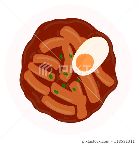 Hand drawn tteokbokki with boiled egg or Korean rice cake for Asian food, cafe, restaurant, menu, recipe, cook book, ingredients, breakfast, lunch, dinner, department store, quick meal, cuisine Hand drawn tteokbokki with boiled egg or Korean rice cake for Asian food, cafe, restaurant, menu, recipe, cook book, ingredients, breakfast, lunch, dinner, department store, quick meal, cuisine 118551311