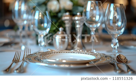 A set of cutlery displayed in a high-end restaurant. 118551326