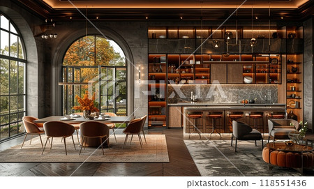 A VR design of a spacious dining room 118551436
