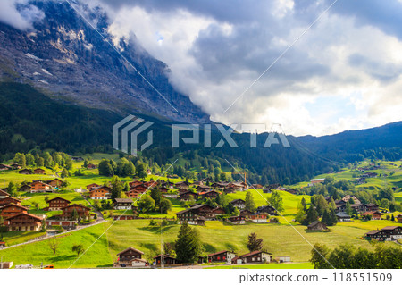 View of Grindelwald village in Bernese Oberland, Switzerland View of Grindelwald village in Bernese Oberland, Switzerland 118551509