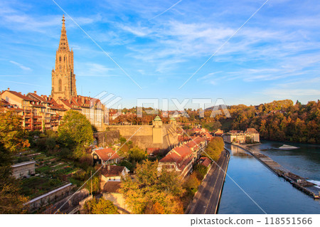 View of old town of Bern and the Aare river at autumn in Switzerland View of old town of Bern and the Aare river at autumn in Switzerland 118551566