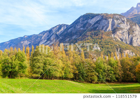 Scenic autumn view of picturesque Swiss Alps in Switzerland Scenic autumn view of picturesque Swiss Alps in Switzerland 118551579