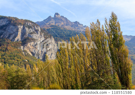 Scenic autumn view of picturesque Swiss Alps in Switzerland Scenic autumn view of picturesque Swiss Alps in Switzerland 118551580