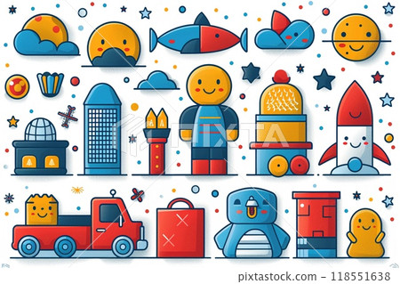 An outline illustration of different types of trees. 118551638