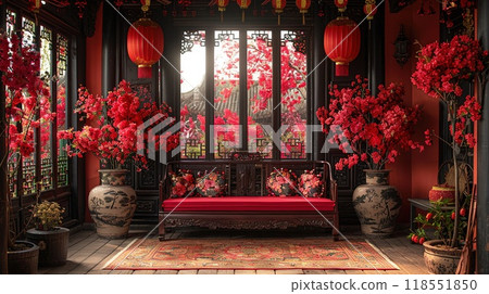 A beautifully decorated home interior for Lunar New Year. 118551850