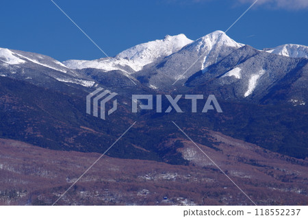 Tengudake in winter as seen from Tateshina Plateau 118552237