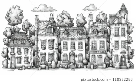 An outline illustration of different types of trees. 118552293