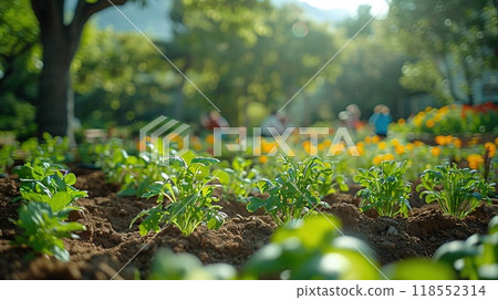 A community garden project with people working together A community garden project with people working together 118552314