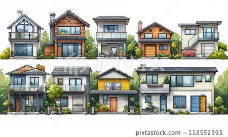 An outline illustration of different types of trees. 118552393