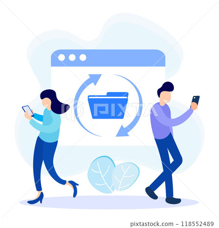 Illustration vector graphic cartoon character of sharing file Illustration vector graphic cartoon character of sharing file 118552489
